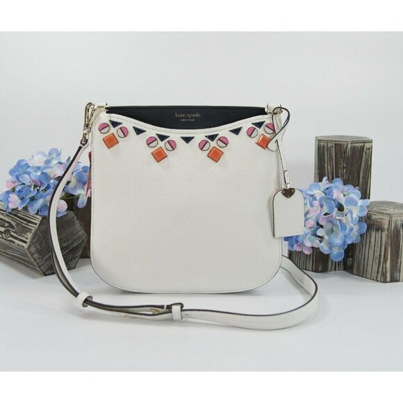 kate spade Handbags - Kate Spade Optic White Navy Margaux Large Jewel Messenger Crossbody Bag NWT